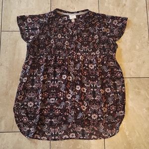 3/$12 knox rose blouse floral sheer flutter sleeve smocking tunic high-low